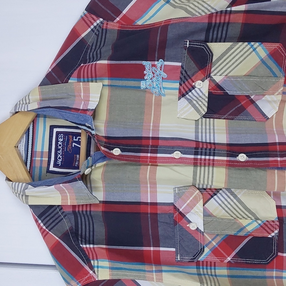 Jack & Jones |Men's Blue/Red Plaid Buttondown Pocket Shirt Preppy Logo Sz.XXL